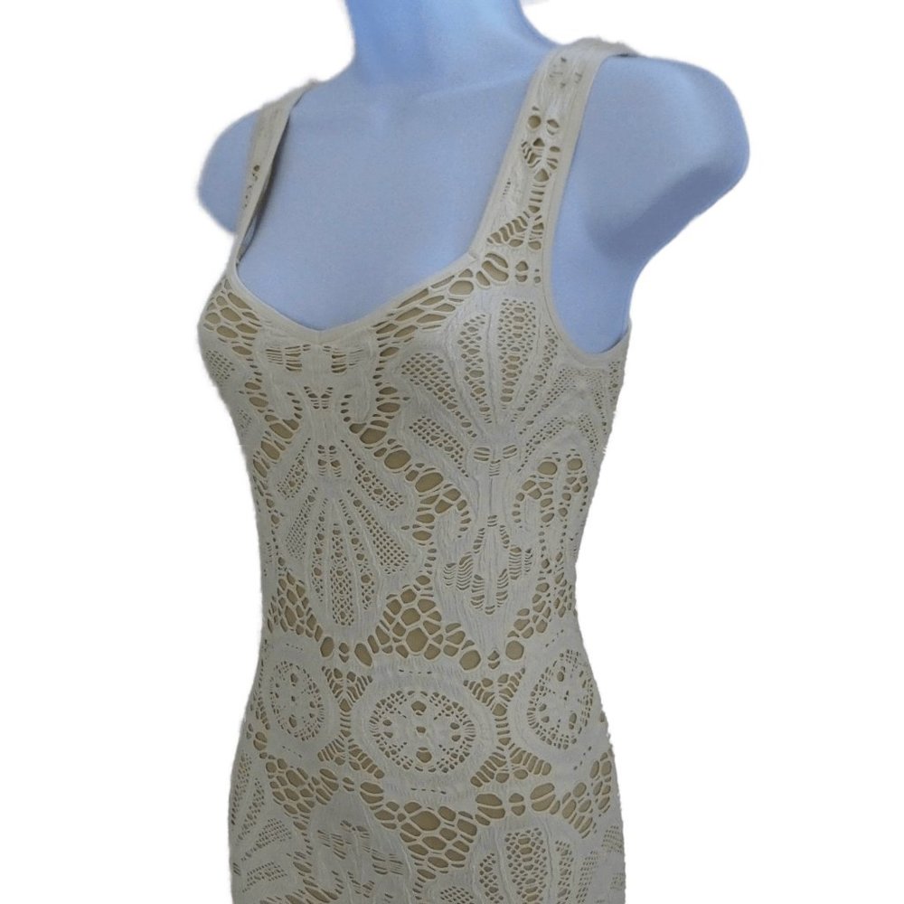 Free People Intimately Body Con Dress Ecru Super Stretchy Lace Overlay XS S